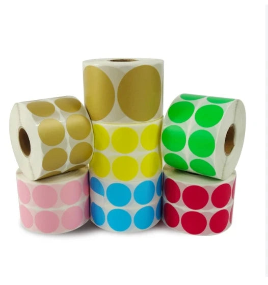 2 Inch Round Holographic Adhesive Stickers 500 Labels Per Roll Permanent Color Code Dot Coated Roll Label for Candles