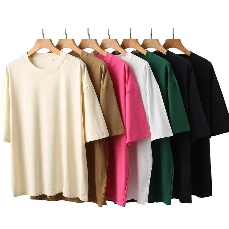 270g Heavyweight 100%  Cotton O-neck Short Sleeve T-shirt Shoulder Style Loose Blank OVERSIZE  Men's T-shirts High Quality