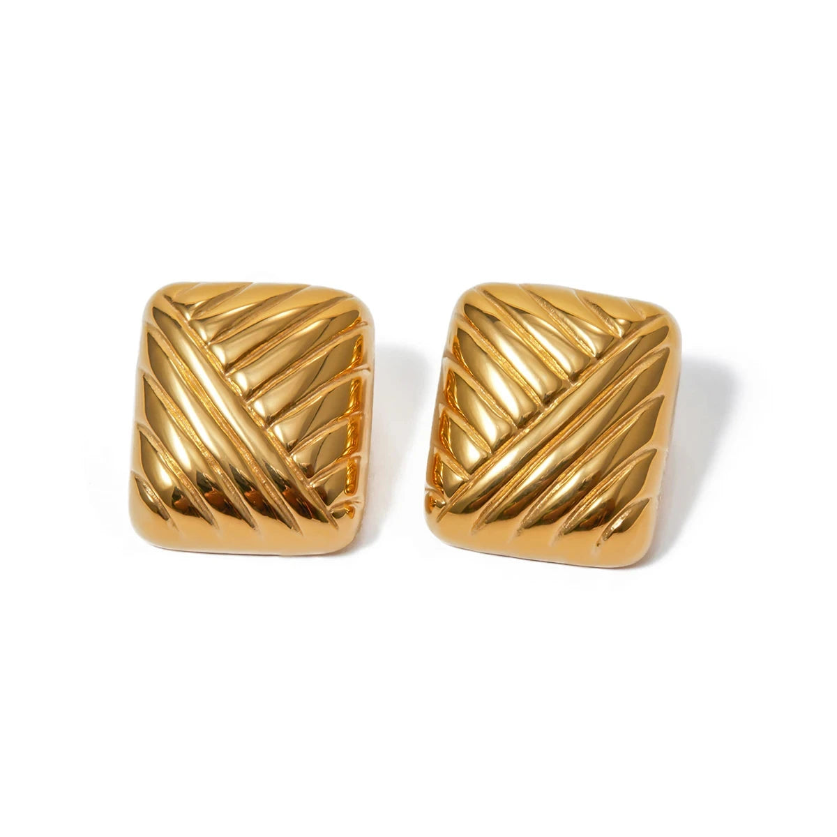 Fashion Chunky Waterproof Non Tranish 18K Gold Plated Stainless Steel Stud Earring Square Braided Pattern Stud Earring for Wo