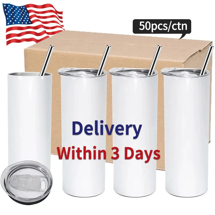 New Style 20Oz White Stainless Steel Sublimation Blanks Flat Edge Straight Tumbler With Lid and Straw