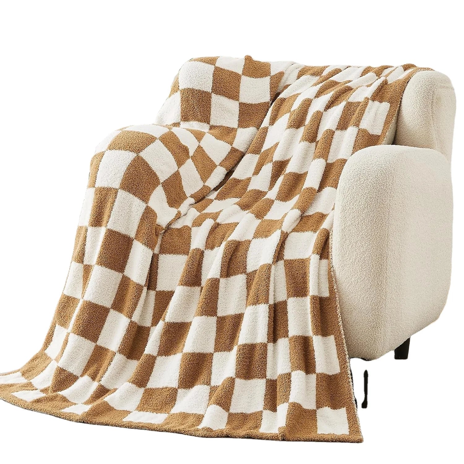 Cozy Checkerboard Grid Fluffy Microfiber Knitted Throw Blanket Lightweight Fleece Checkered Bed Blanket 50'*60' Soft Couch Co