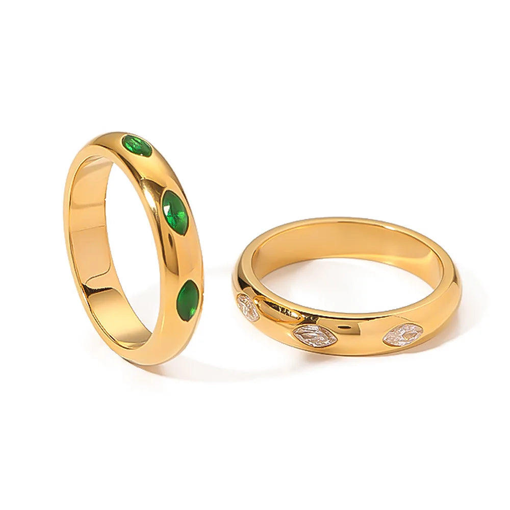 MAIFENG 18K Gold Plated Lab Created Green Cubic Zircon Stainless Steel Emerald Finger Ring Third Party Certified Fashionable