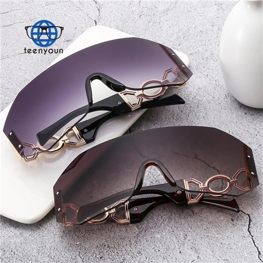 Teenyoun 2024 Frameless One-Piece Sunglasses Men Women Trendy Sports Cycling With Large Frame UV400 Shades Wholesale