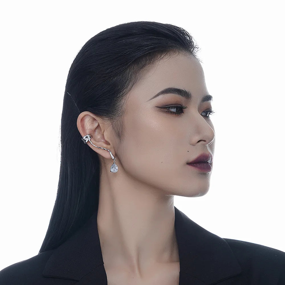 S925 Sterling Silver Exaggerated Clip on Earrings Irregular Statement Earrings Ear Cuff Earrings Luxury Women Jewelry