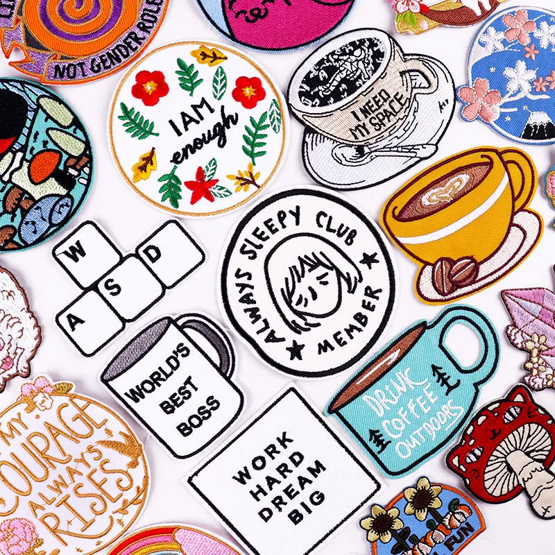 Factory Custom Coffee Cup Patches on Clothes DIY Cartoon Applique Embroidered Iron on Patches for Clothing