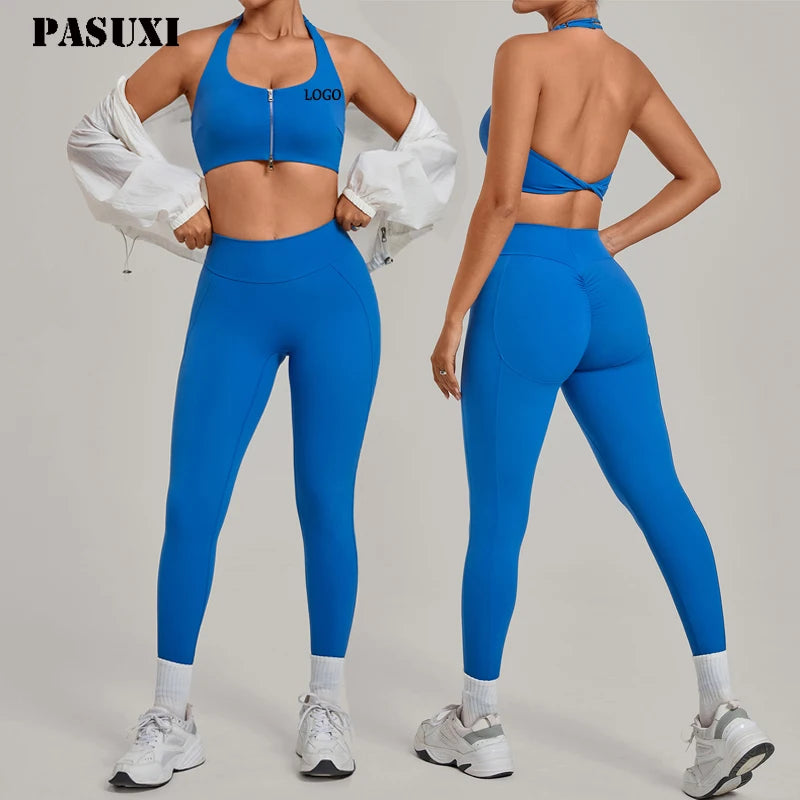 PASUXI Custom OEM High Waist Yoga Pants Leggings for Women Workout Yoga Fitness Set Gym Sports Clothing Seamless Yoga Set