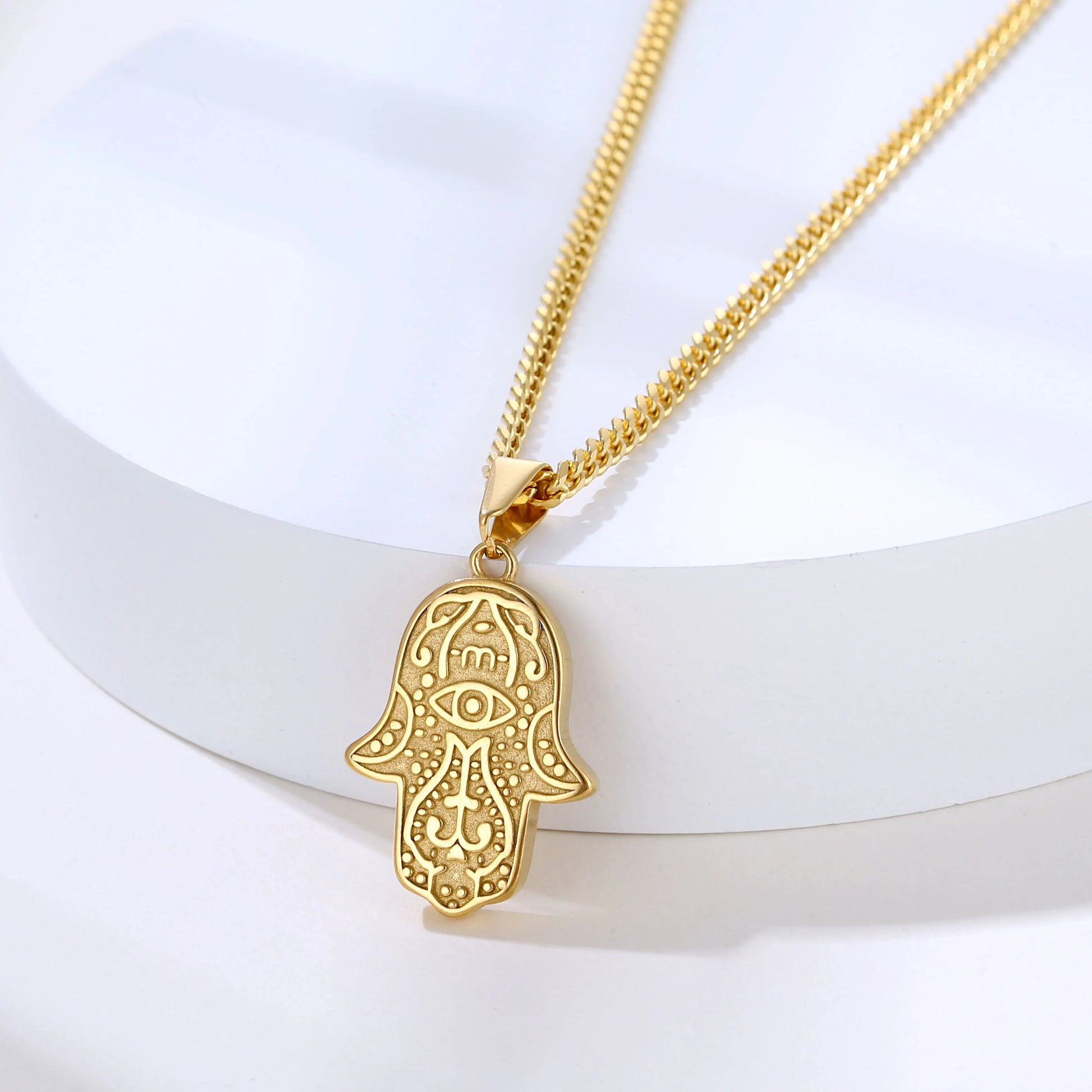 Tarnish Free Jewelry 18K Gold Plated Religious Praying Hands Charm Stainless Steel Waterproof Hamsa Hand Pendant Charms Neckl