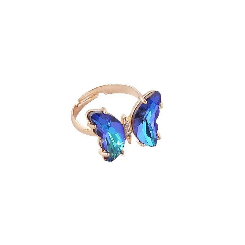 2025 Trendy Personal Unique Luxurious Simple Gradient Adjustable Rings Crystal Rings Butterfly Rings for Women