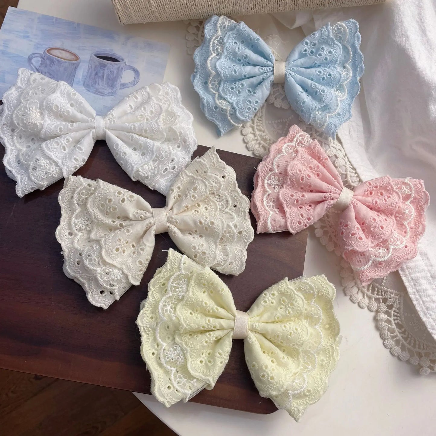 Women Bowknot Hair Accessories Elegant Large Hair Barrette Lace Hair Bow Clip for Decoration