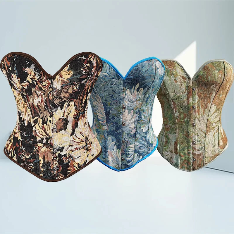 Short Tube Top Women's Corset Monet Oil Painting Style Hot Girl Bone Overbust Corset Tummy Control Push up Breast Shaper