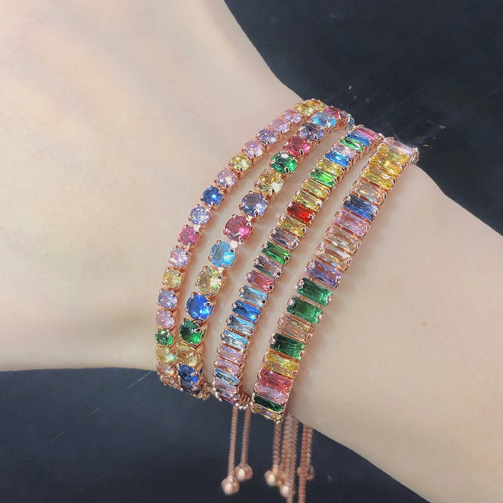 SC Wholesale Vintage Rose Gold Silver Diamond Bracelet Adjustable Copper Bracelet Trendy Full Colorful Zircon Bracelet for Gi