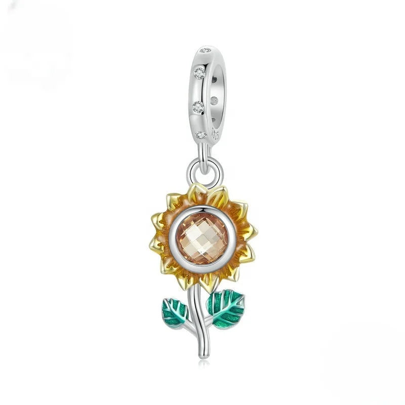 2024 New Exquisite Sunflower Pendant S925 Sterling Silver Charm DIY Bracelet Flowers Beaded