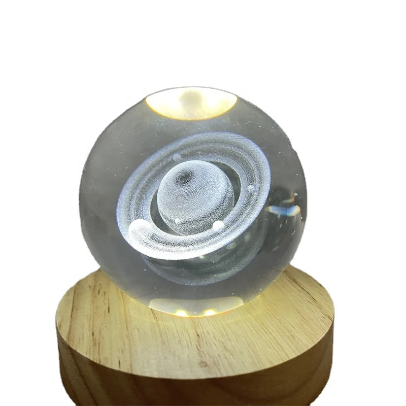 Wholesale Solar System Planet Moon Nebula Saturn Cloud Luminous Crystal Ball 3D Night Light Led Glass Ball Lamp With Led Base