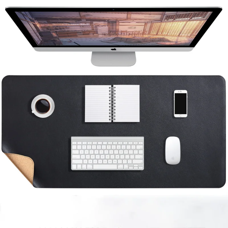 Large Office Desk Pad PU Cork Leather Waterproof Gaming Mouse Mat Desktop Computer Keyboard Table Cover