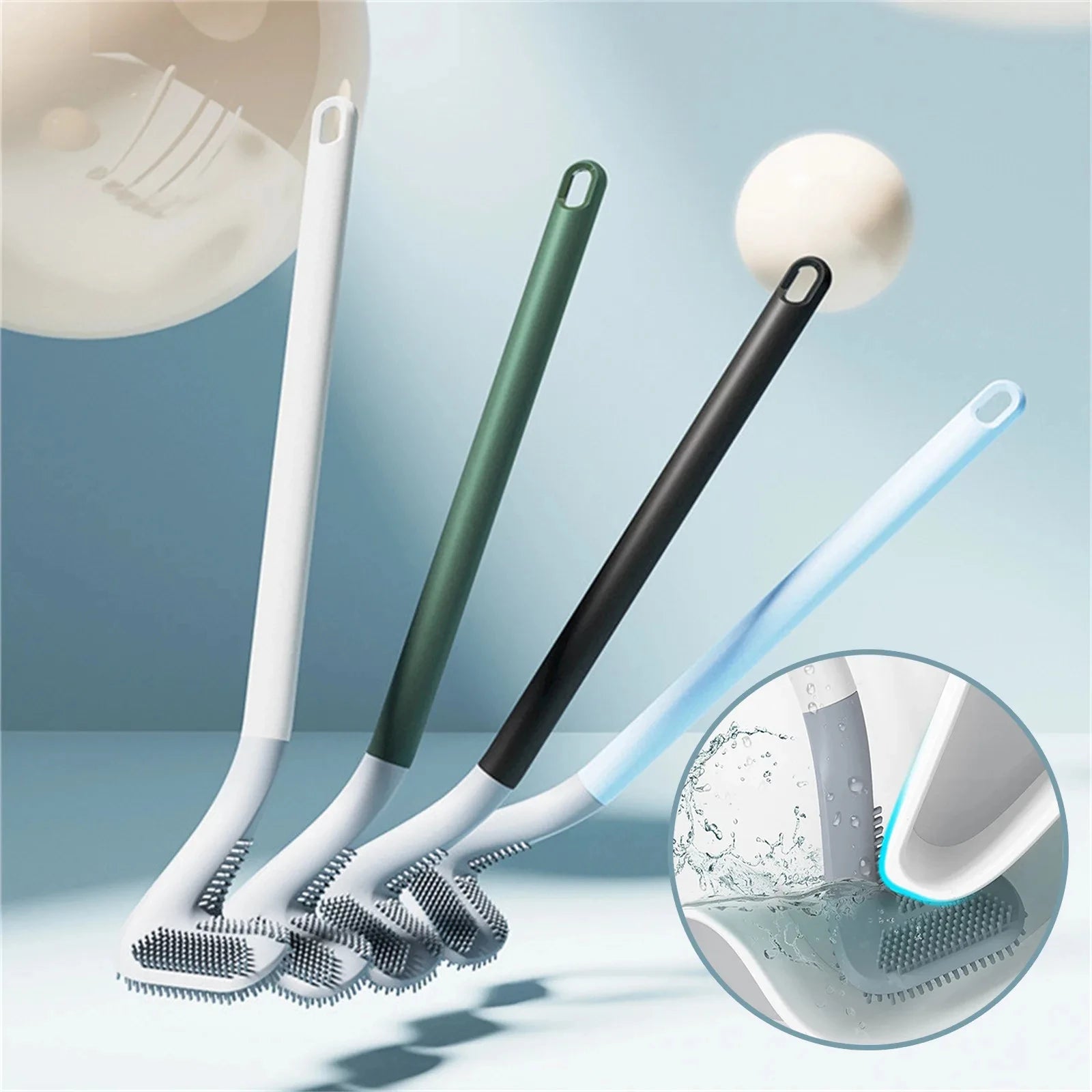 Silicone Head Toilet Brush for Bathroom Golf Clubs Shape Long Handle Wall-Mounted Holder Hole Toilet Brushes Seamless Cleanin