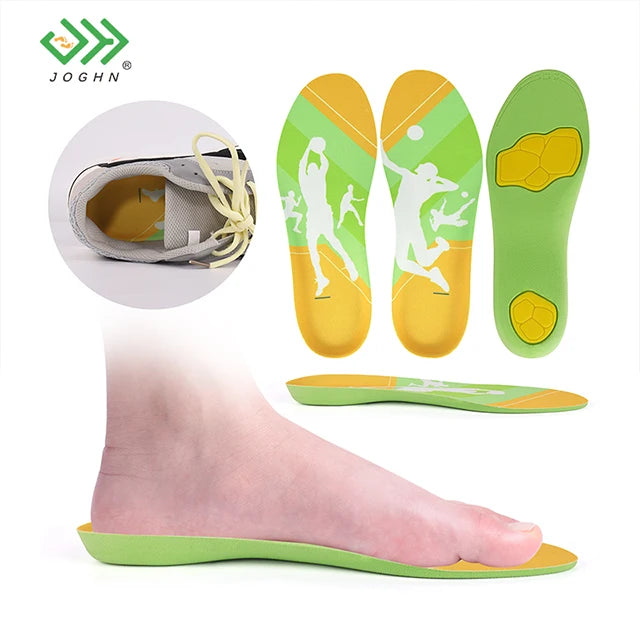 JOGHN Customised Pu Material Shock Absorber Foot Pain Relief Sport Shoe Flat Foot Sports Soft Running Basketball Shoes Insole