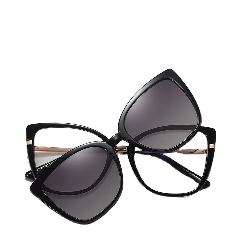 TR90 Frame Magnetic Clip-On Polarized Cat Eye Solid Optical Frame Anti Blue Light Women Full Rim