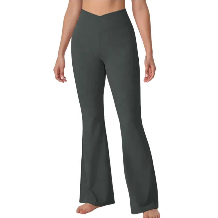 Lanyu Custom Logo Women's High Waist Bootleg Yoga Pants Flare Leg Stretchy Gym Workout with Elastic Waist Closure Solid Patte