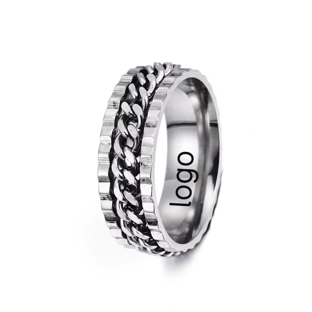 8mm New Blue Gold Black Colourful Stainless Steel Gear Chain Ring Rotatable Decompression Stainless Steel Ring Finger Ring 12