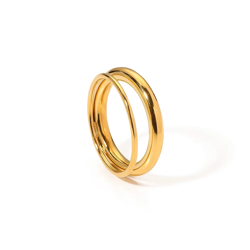 Classic Style Women's Ring 18K PVD Plating Stainless Steel Double Layer Knuckle Waterproof Jewelry Trendy
