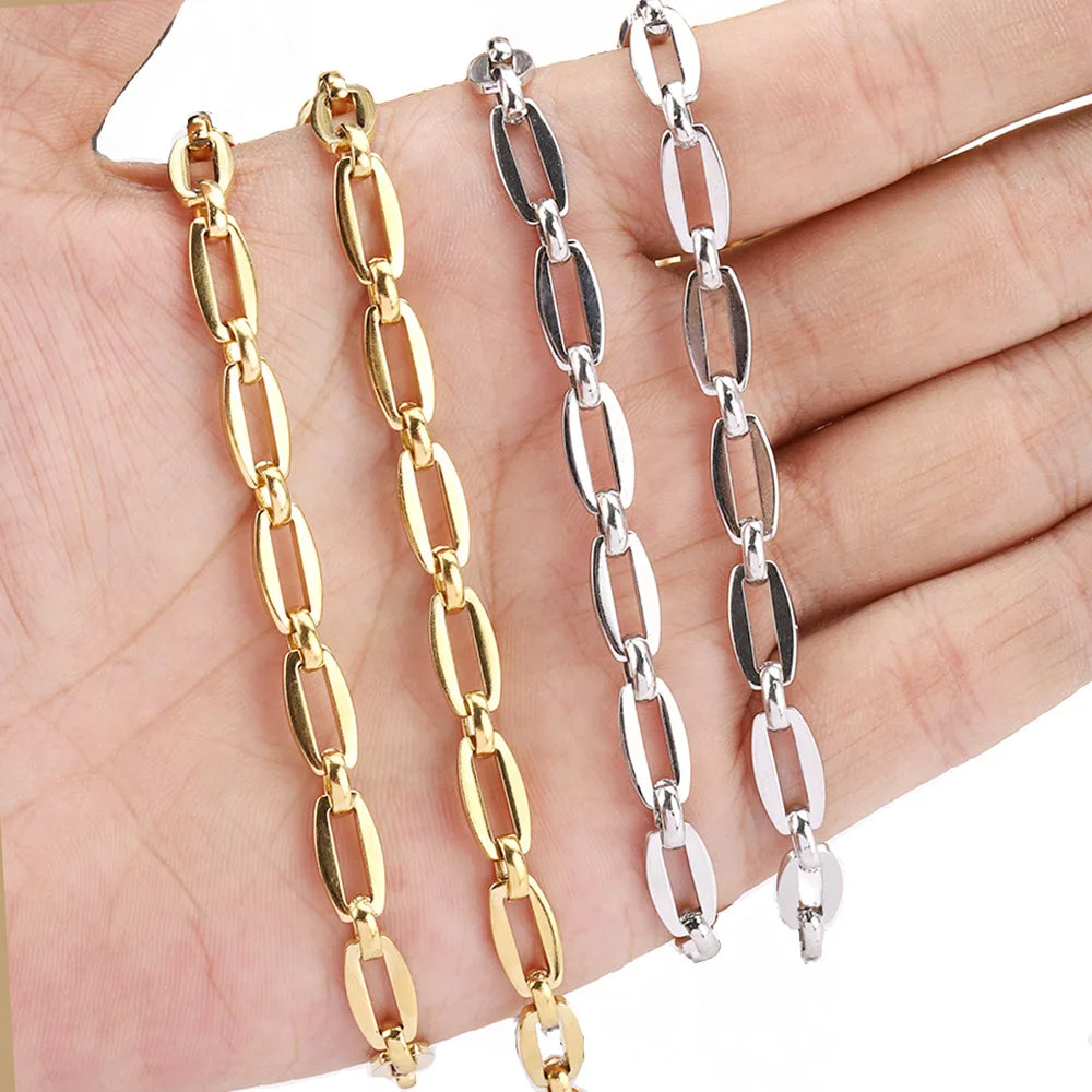 GP Oval Flat Paperclip Bulk Chain 6.5mm Wide Stainless Steel 18K Gold PVD Plated Rectangle Flat Chains for Jewelry Making
