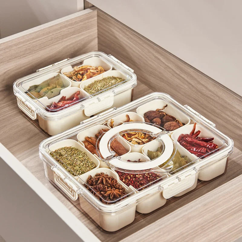 Portable 8 Compartment Food Storage Containers Plastic Silicone Organizer for Candy Fruits Nuts Snacks for Kitchen or Party