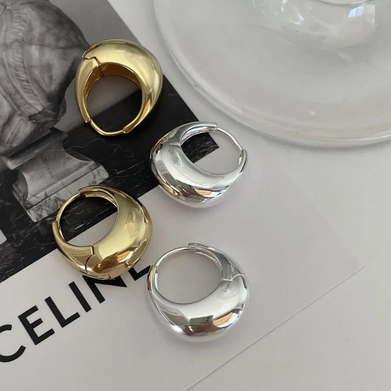 Vintage Oval Round Glossy Hoop Earrings Wholesale 925 Sterling Silver Jewelry Gifts