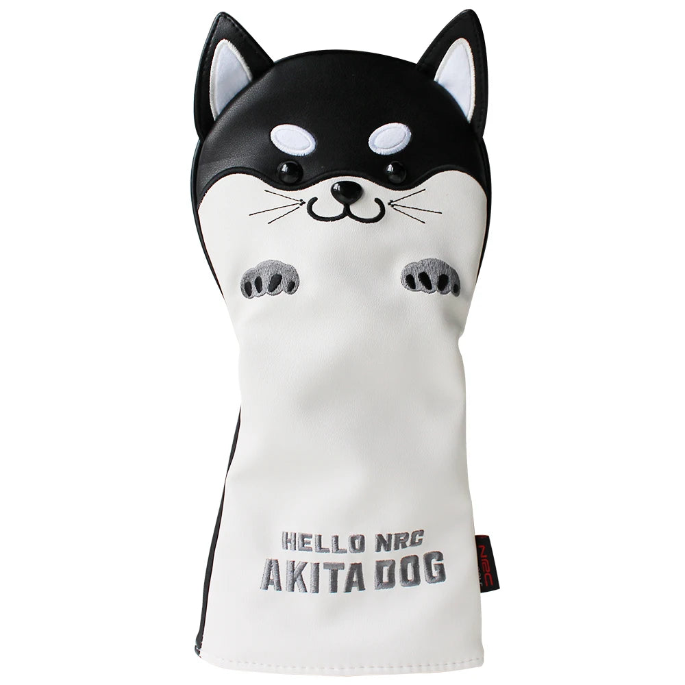 Golf Headcover Cute Akita Golf Club Head Covers Animal for Driver Fairway Hybrid Putter PU Leather Golf Driver Head Covers