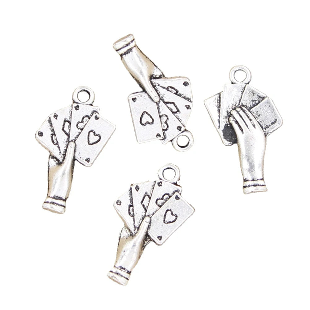Charms Poker Playing Cards Hand 25x12mm Handmade Making FitVintage Tibetan Silver Color PendantsDIY for Bracelet Necklace