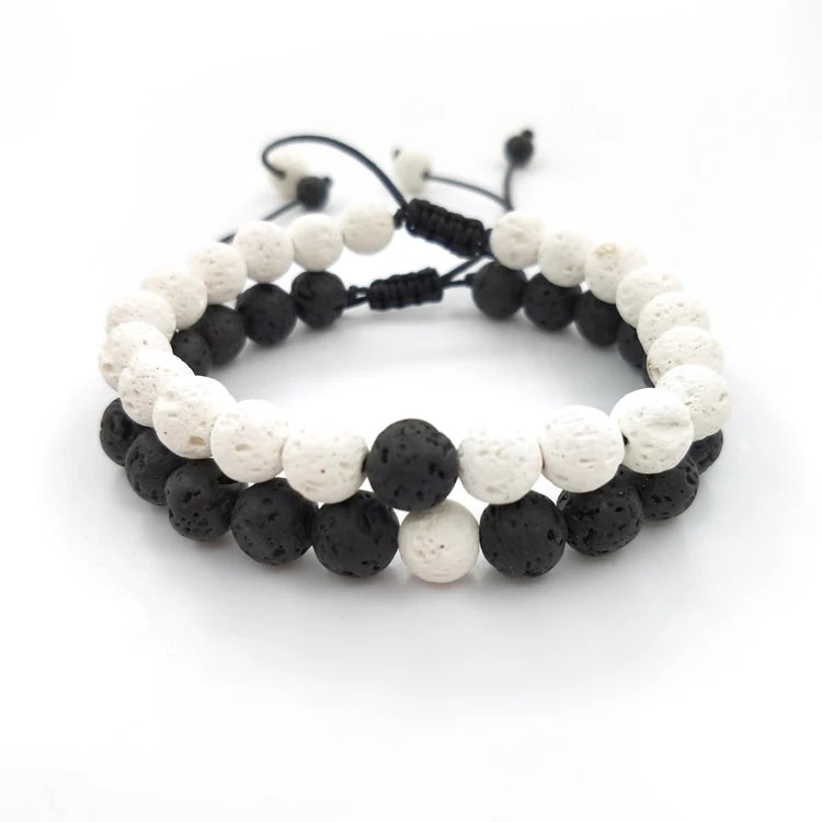 Natural Gemstone Essential Oil Diffuser Bracelets Adjustable Natural Lava Stone Rock Braided Rope Bracelet for Couples