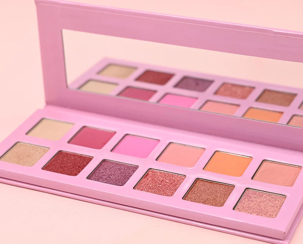 Private Label Make up Cosmetics 12 Color Pressed Glitter Matte Shimmer Eyeshadow Palette with Cardboard Box