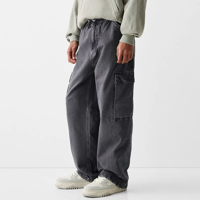 Men Multi Pockets Custom Blank Straight Track Pant Men Trousers Baggy Acid Wash Jean Cargo Pants Men