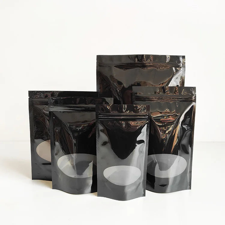 16x21cm New Arrival Resealable Ziplock Food Grade Black Plastic Stand up Pouch with Clear Window