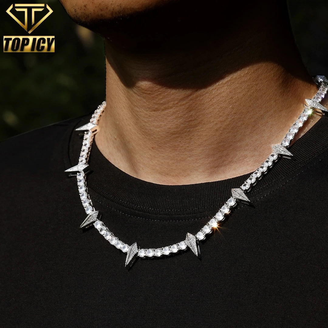 Trendy Panther Inspired Claw Pendant Necklace with 5mm Tennis Chain Brass Cubic Zirconia Iced Out Spike Tennis Chain Necklace