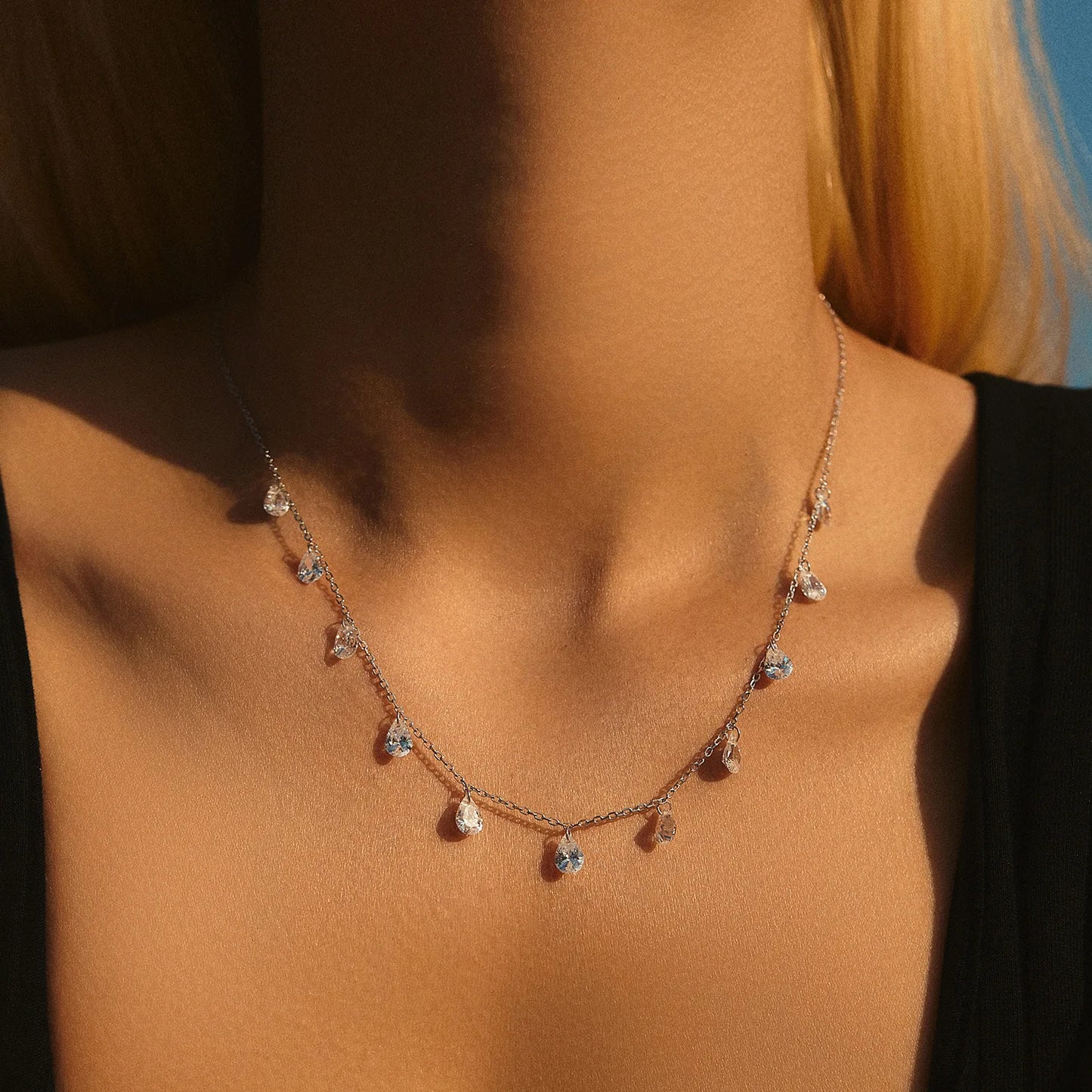Daidan Bling Necklace Women Choker Necklace Women Pear Teardrop Water Drop Silver 925 Choker Zircon Necklace