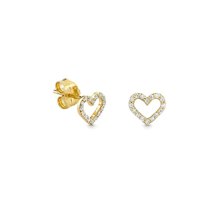 YINJU 925 Sterling Silver Piercing Jewelry 14k Gold Elegant Hollow Open Diamond Heart Stud Earring