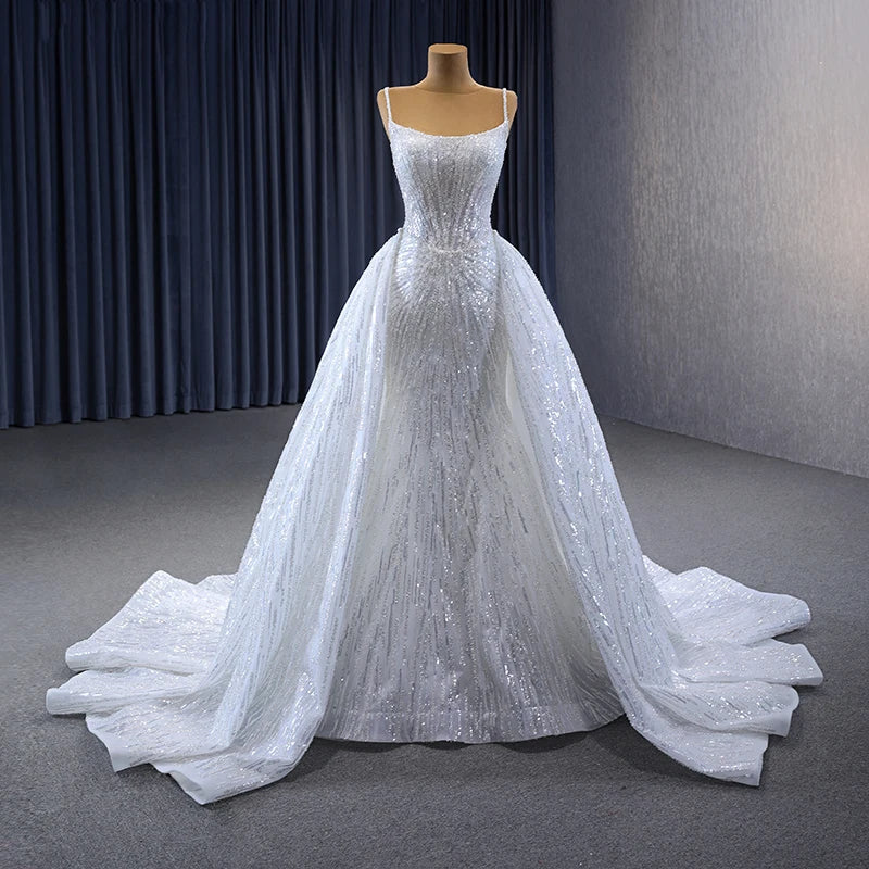 Jancember 231049 Luxury Sequins Beaded Scoop Mermaid Wedding Dresses With Detachable Train