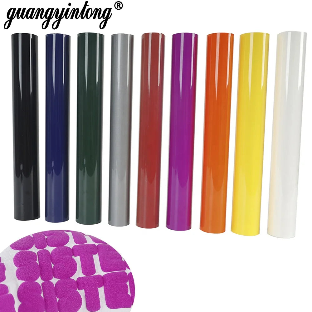 Guangyintong PU HTV Puff Series High Heat Transfer Film Vinyl Easy Cut Washable Printable Gravure Printed Colorful Expansion