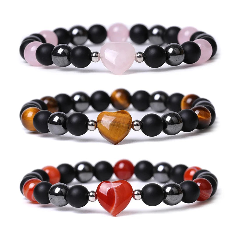 Wholesale New Trendy Rose Quartz Heart Shaped Natural Healing Gemstone Beaded Bracelet for Women