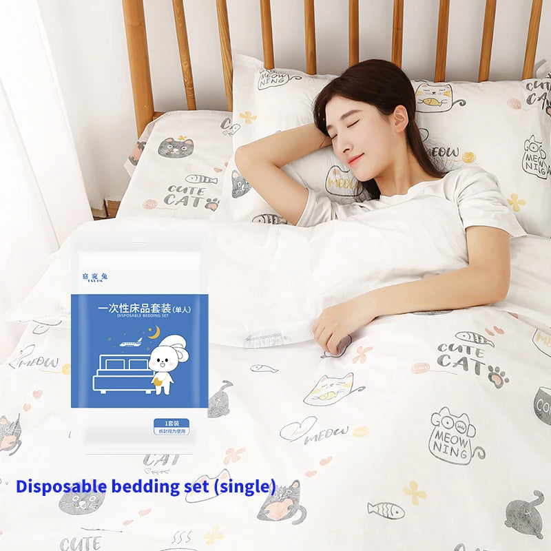 Wholesale Cartoon Printing Disposable Bedding Sets Travel Hotel Luxury Non Woven Quilt Cover Pillowcase Bed Sheet 3 Piece Set