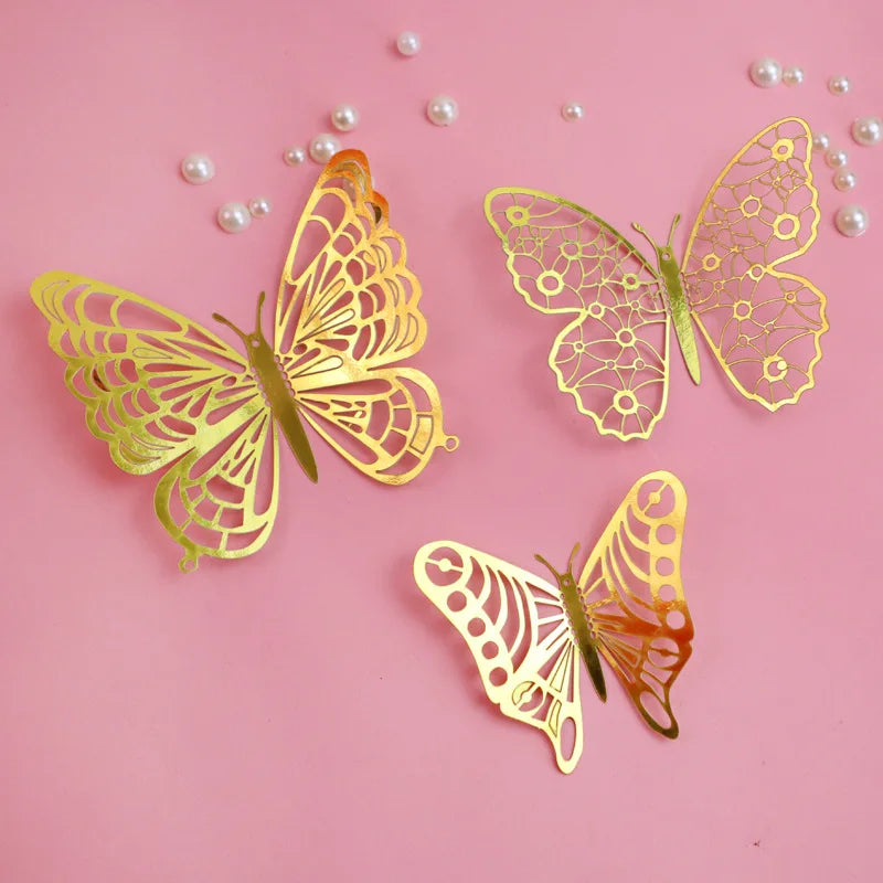 Wholesale Price Cake Decorations Butterflies Party Supplies Birthday Decoration 3D Gold Butterflies Cake Topper