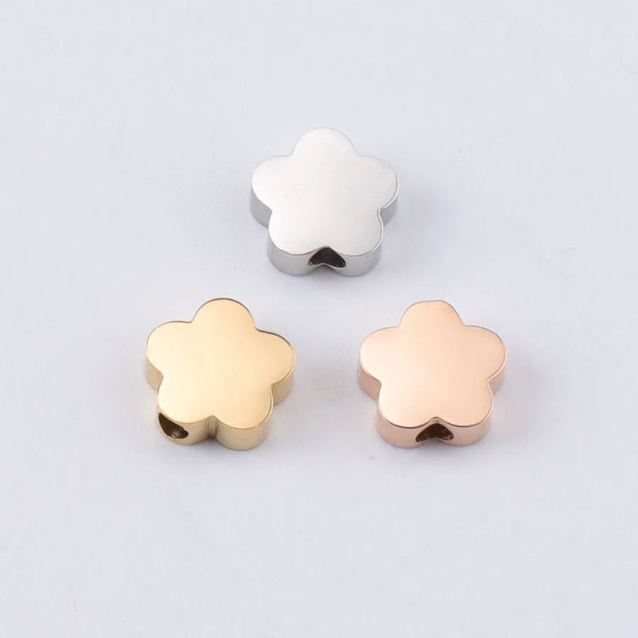 Wholesale Flower Design Stainless Steel Bead Charms Silver / Gold / Rose Gold Blank Charm Beads for Jewelry Bracelet Making