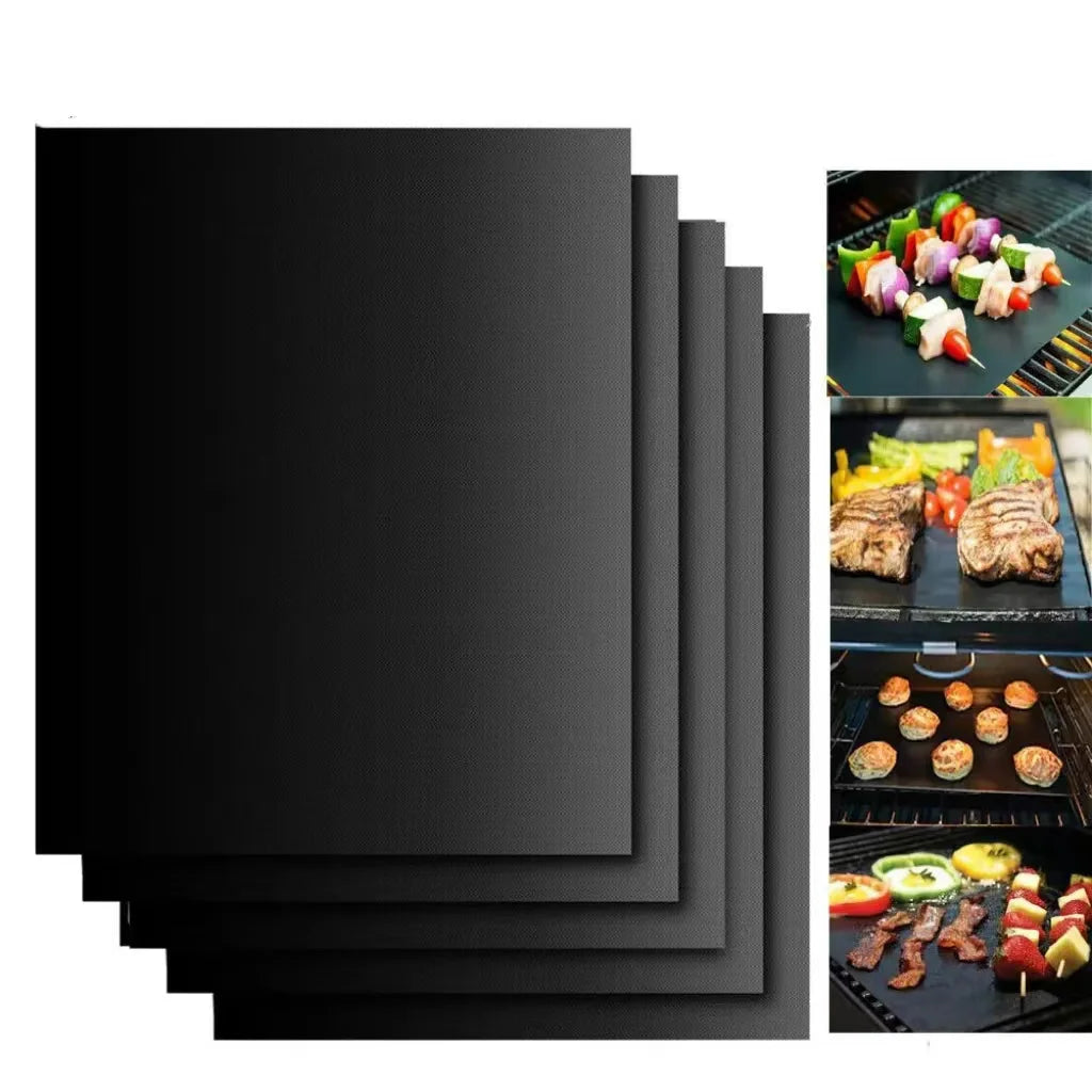 Set of 5 Heat Resistant Non-Stick Fiberglass BBQ Grill Mats Outdoor Friendly Non-Stick BBQ Accessories