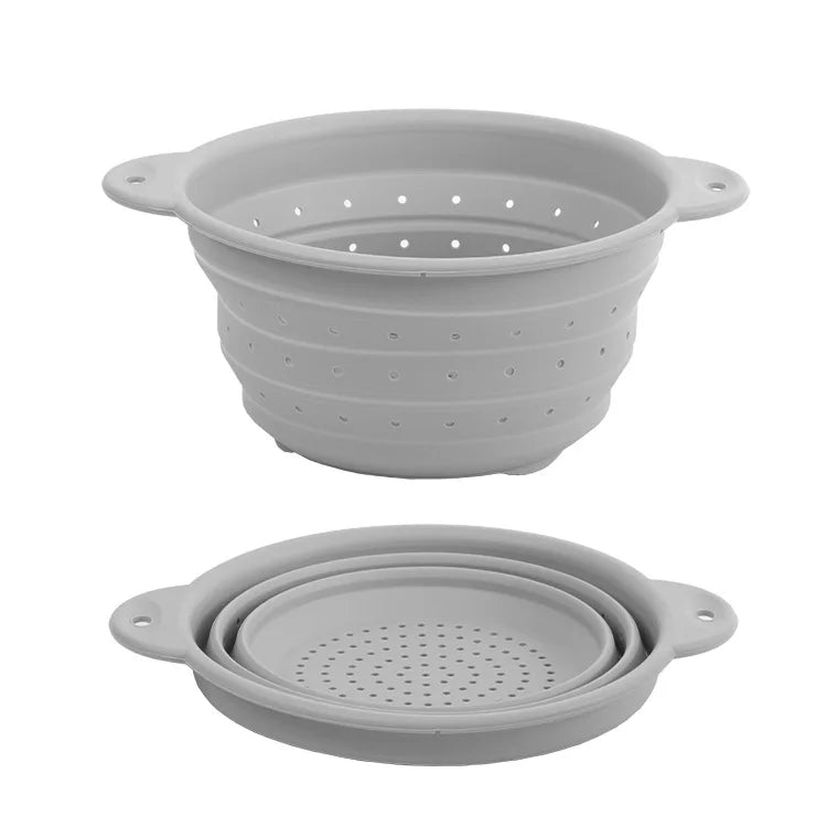 New High-Temperature Resistance Telescopic Eco-Friendly Dishwasher Oven Safe Kitchen Folding Silicone Colander Strainer Hooks
