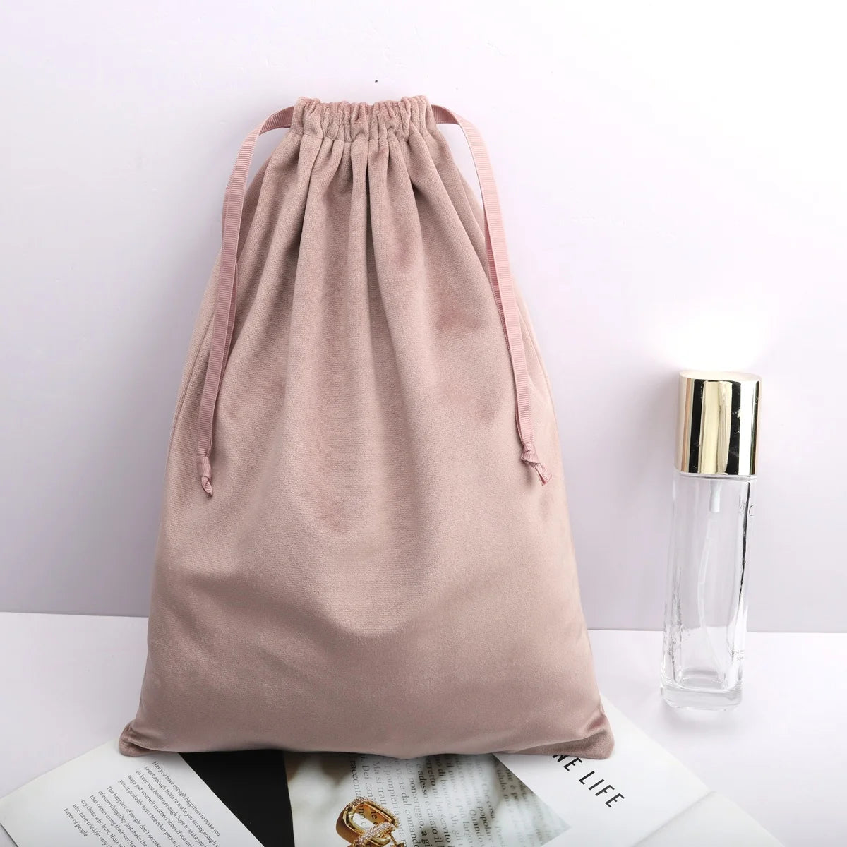 OEM Hot Sale Pink Velvet Gift Pillow Sand Packing Drawstring Bag Luxury Dust Shoe Hair Lingerie Storage Flannel Velvet Pouch