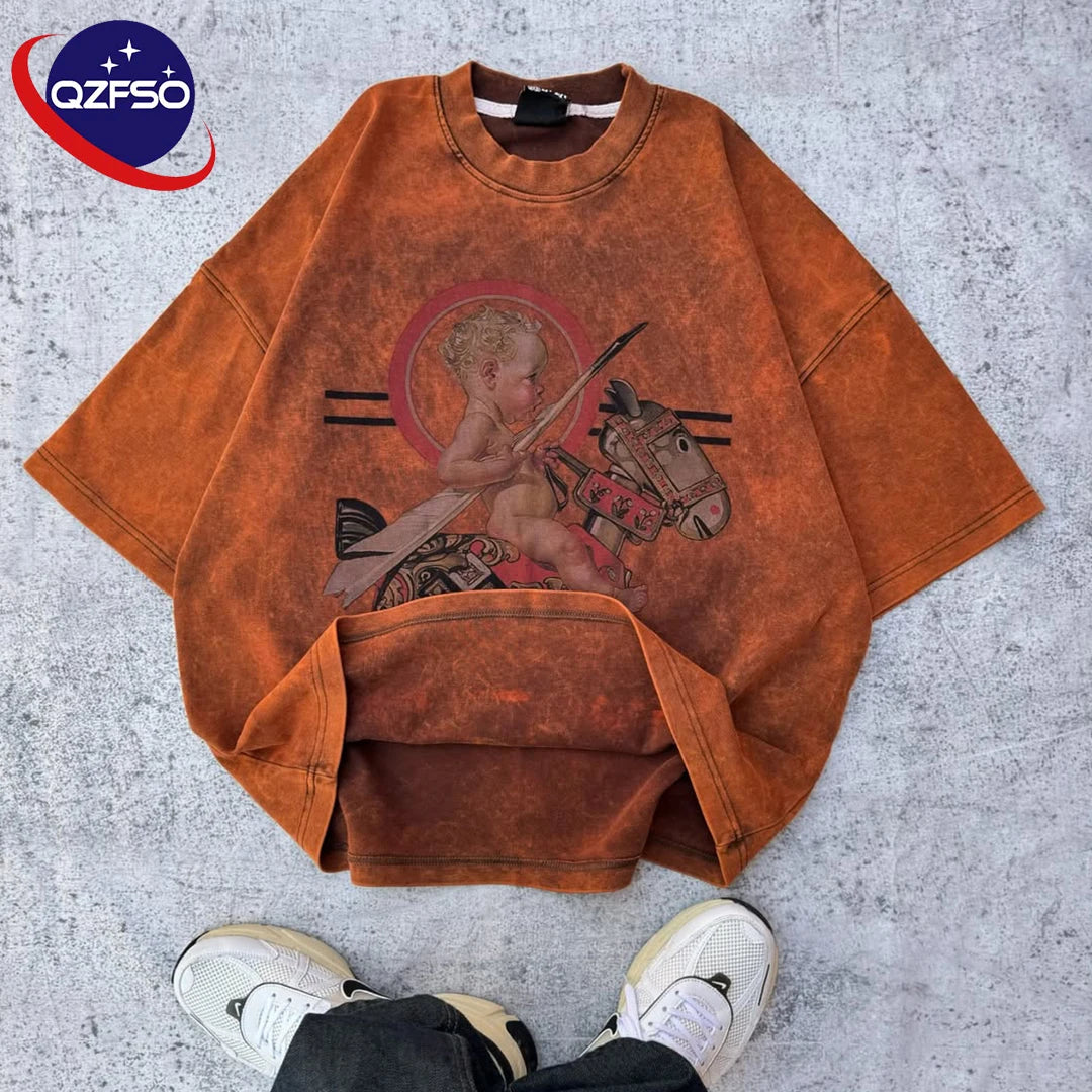 Clothing Manufacturer Custom Logo Graphic DTG T Shirt Vintage 100% Cotton Tee Heavyweight T-shirt Oversized Tshirt for Men