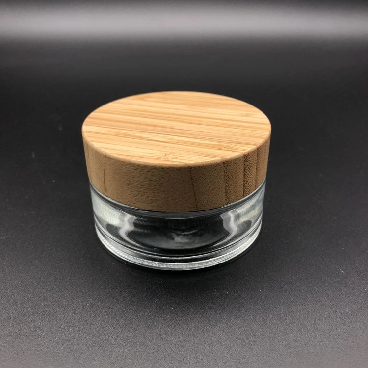 Skin Care Packaging 1oz 30ml Beauty Body Butter Eye Cream Cosmetic Glass Jar with Bamboo Lid and Plastic Screw Cap