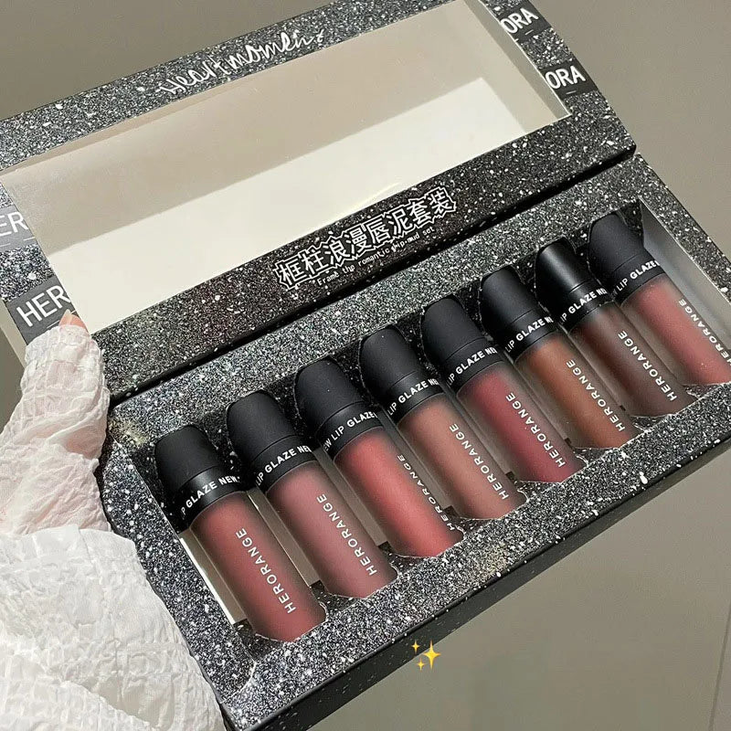Wholesale High Pigment Velvet Lipstick Private Label Gift Box Custom Waterproof Matte Lipgloss Set Chocolate  Matte Lip Gloss