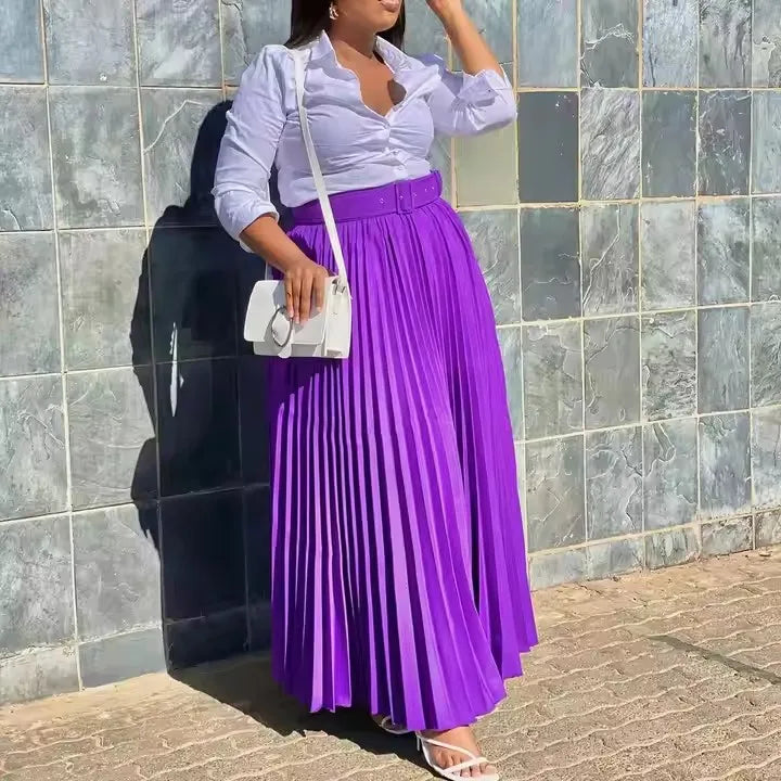 S-3XL Women's Clothing Paired With Waistband Skirts Personalized and Elegant Pleated Large Skirt Hem Skirt