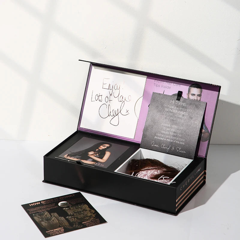 Custom Luxury Hair Extension Packaging Boxes Paperboard Recyclable Gift & Craft Packing With CardsPaperboard Insert